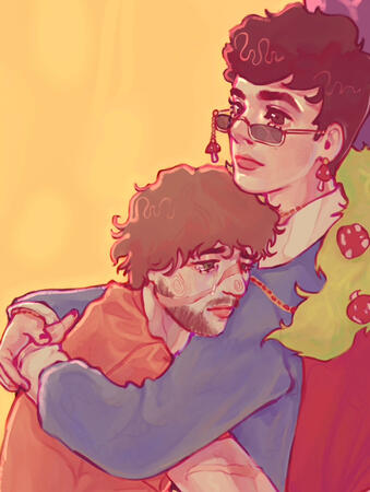 half body, two people